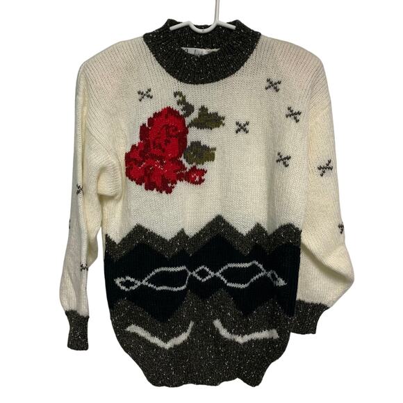 Carducci Vintage Women’s Acrylic Blend Rose Flower Shoulder Pads Sweater Size L - Picture 1 of 4